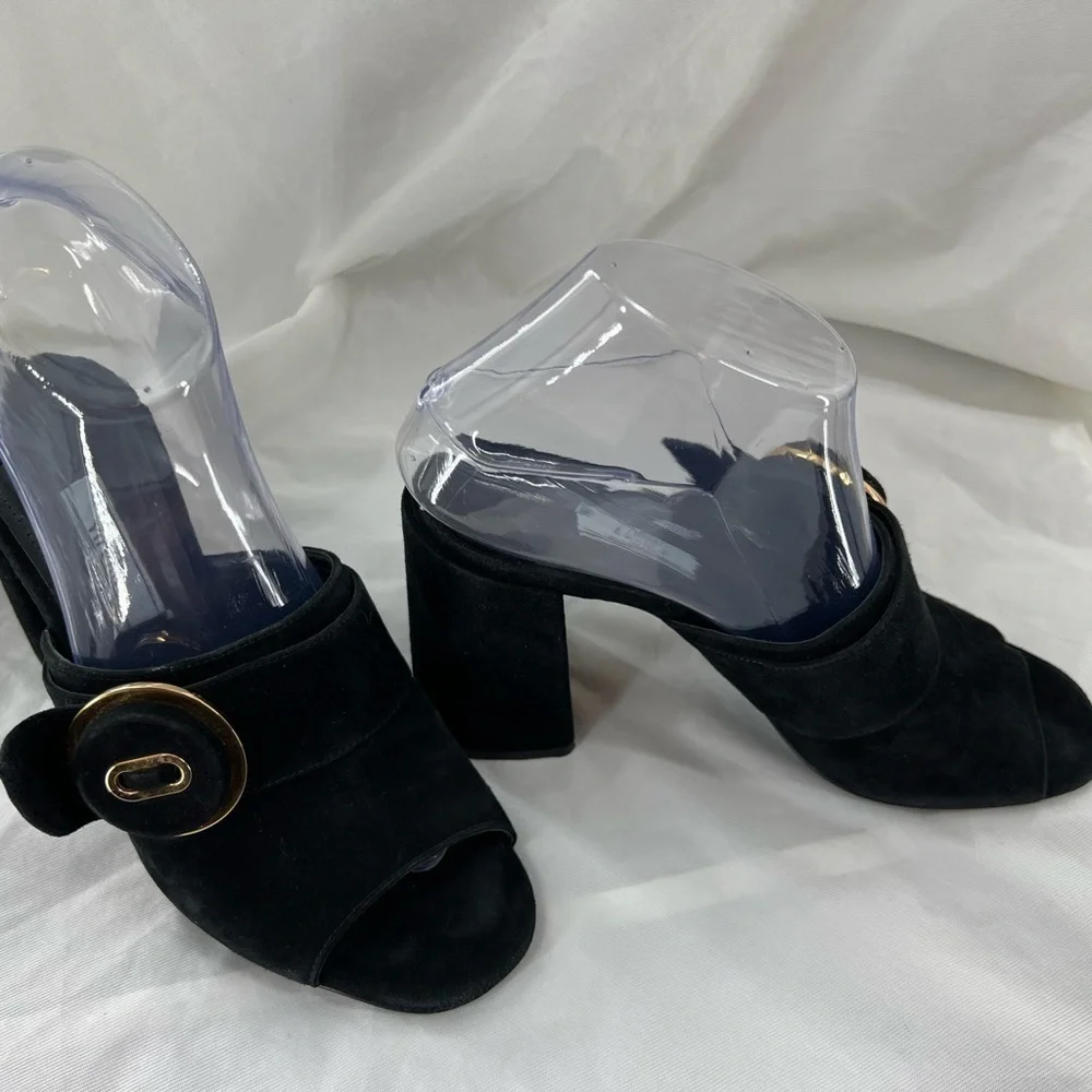 PRADA MILANO BLACK SUEDE CHUNKY HEEL SANDAL BLACK SIZE 37 EUR SIZE 6.5 US - Picture 11 of 16